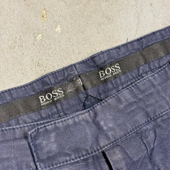 Vintage Hugo Boss MIKE Cotton & Linen Canvas Pants Navy Blue 36x32 - Picture 3 of 8